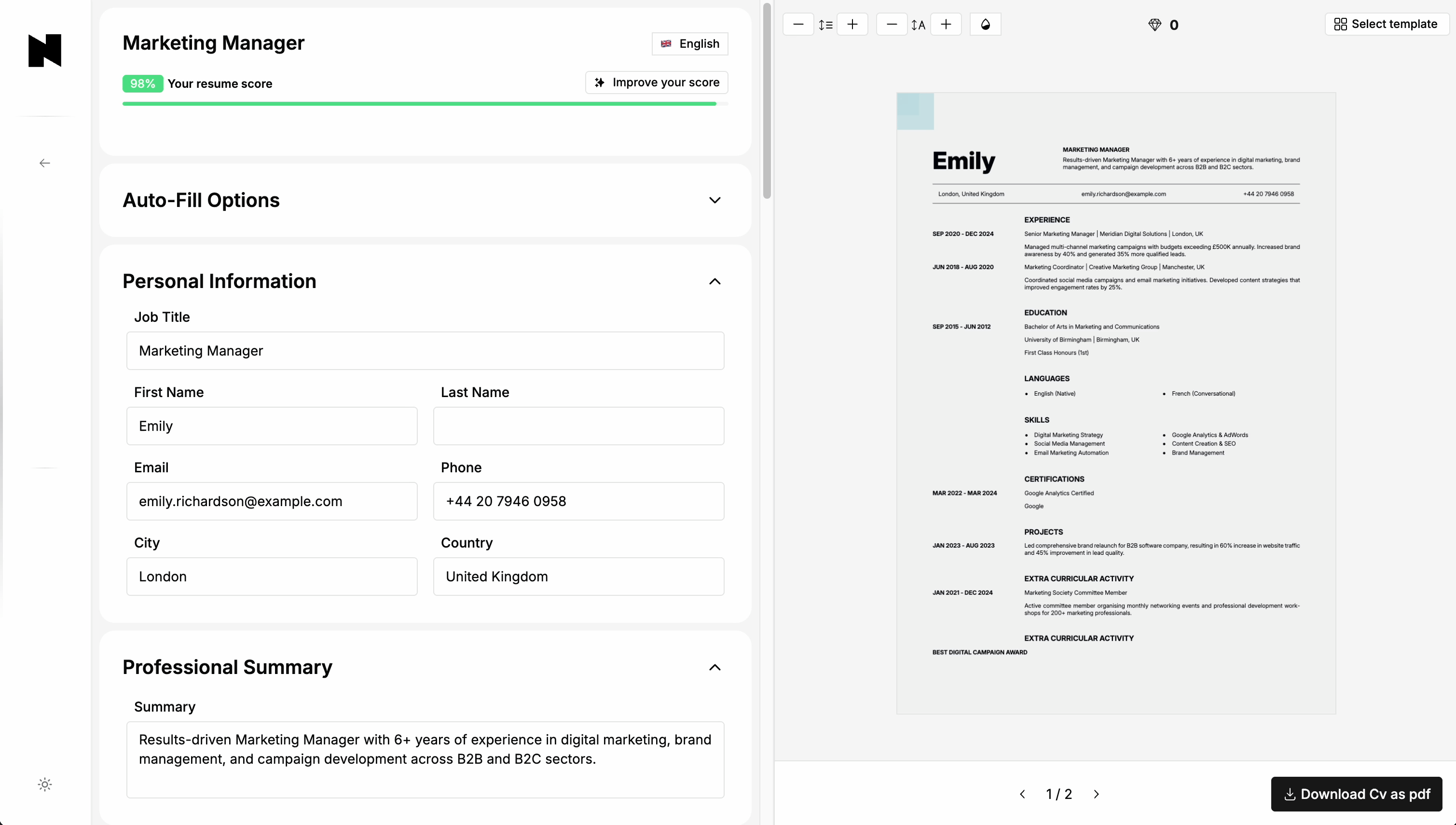 Demo showing how to use the Laddro resume builder