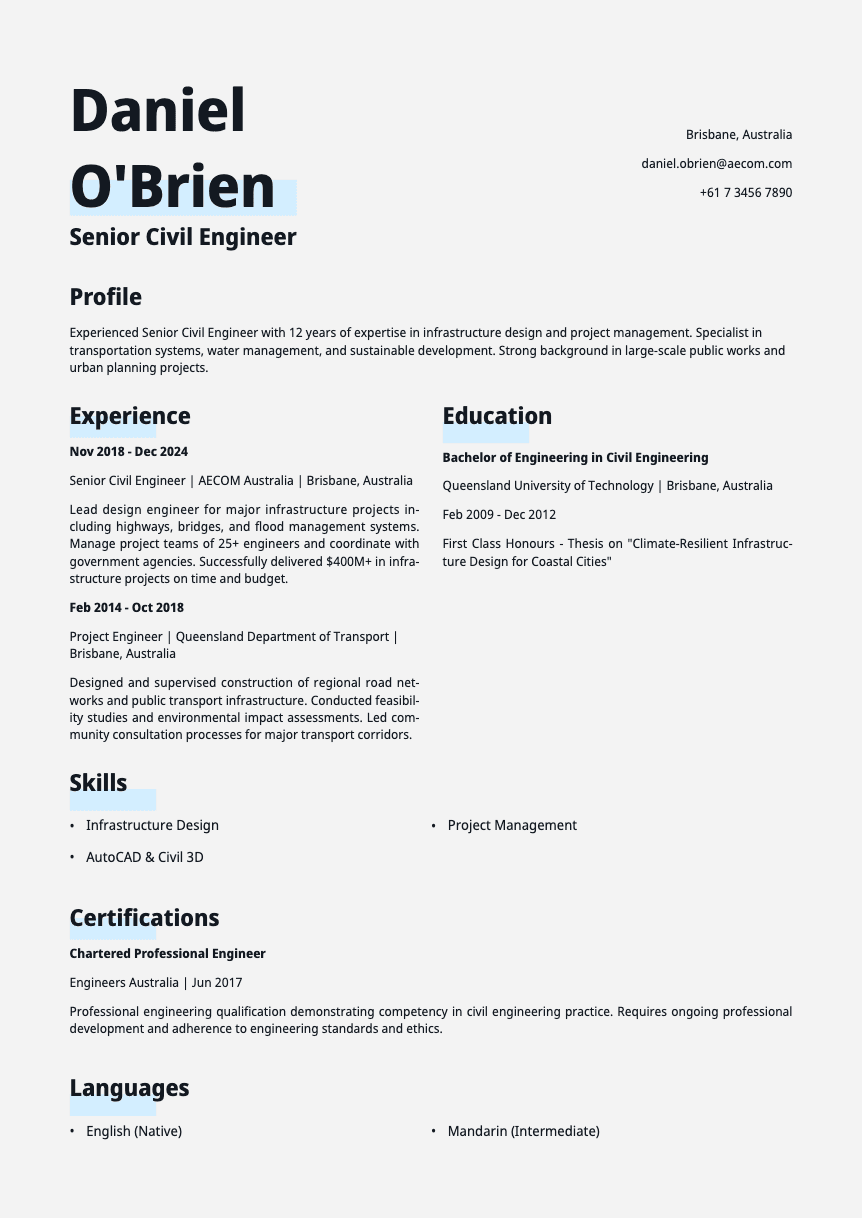 Copper - Resume and CV template preview, professional ATS-friendly design