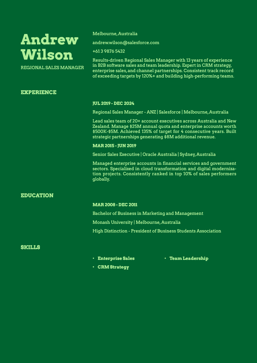 Emerald - Resume and CV template preview, professional ATS-friendly design