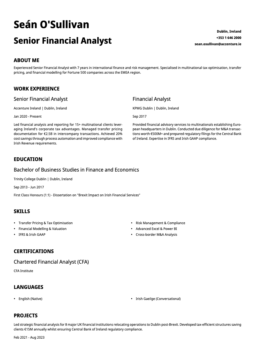 Graphite - Resume and CV template preview, professional ATS-friendly design