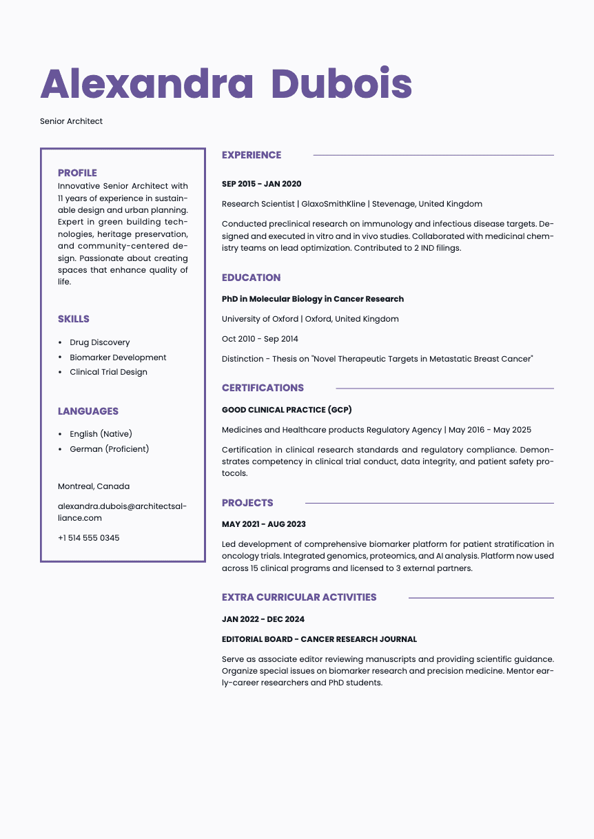 Opal - Resume and CV template preview, professional ATS-friendly design