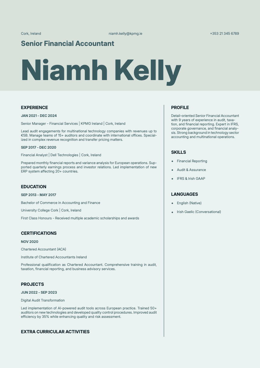 Sapphire - Resume and CV template preview, professional ATS-friendly design