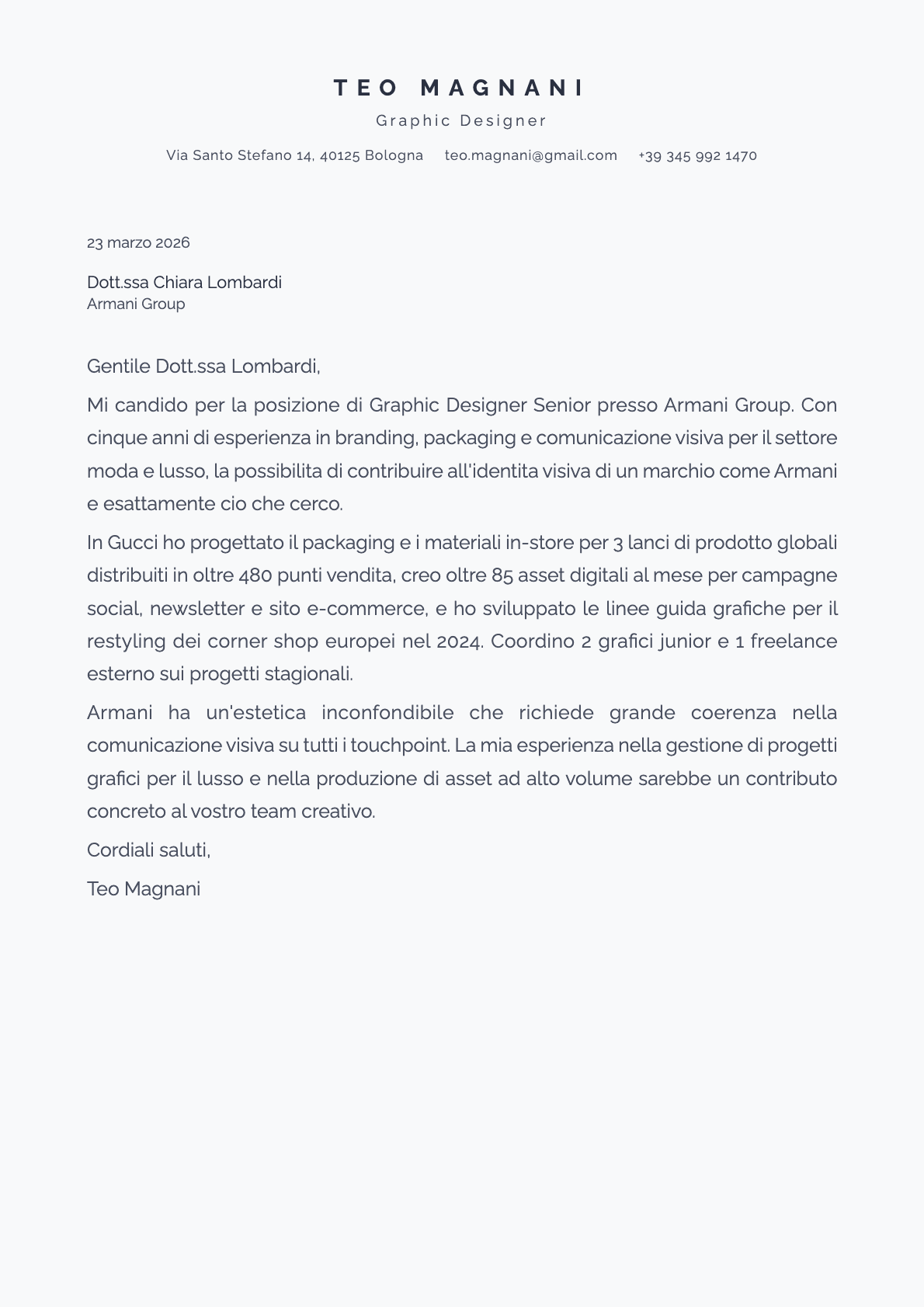 Graphic Designer cover letter example