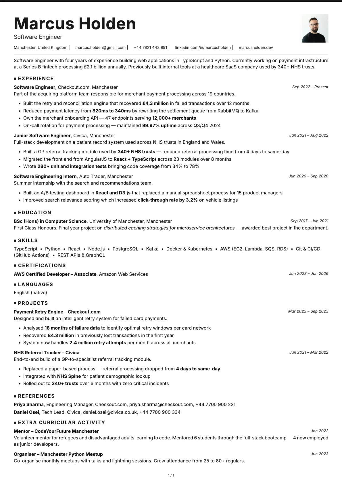 Software Engineer resume example